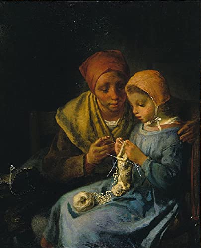 Impression d'art la Leçon de Tricot Jean-François Millet tableau vintage nostalgique