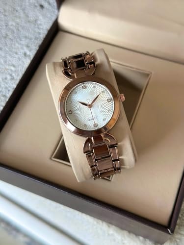 Image of styledose Women Analogue Wrist Watches for Women's & Girls&Ladies Diamond Studded Dial Rosegold Colored Stylish Bracelet Strap