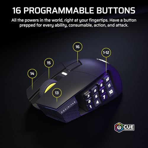 CORSAIR Scimitar Elite Wireless SE MMO PC Gaming Mouse – 33,000 DPI, 16 Programmable Buttons, Key Slider, Elgato Virtual Stream Deck, 1,000Hz Polling, Up to 150-Hour Battery – Gunmetal by Corsair - Image 3