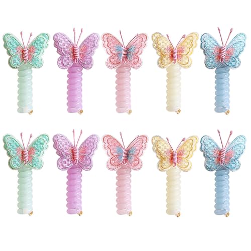 10 Pezzi Ricamati Farfalla Telefonici Scrunchies, Capelli Filo Telefonico per Bambini, Farfalle Colorate Elastici Spirale Capelli, Fasce Capelli Filo Telefono Intrecciato Fiocco