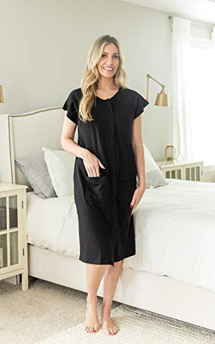 Surgical Recovery Patient Hospital Gown With Internal Pockets for Post-Op Drainage Gownies (Black, L/XL 8-14)