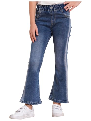 Kids Girls Skinny Flared Jeans Bell-Bottom Denim Pants Casual Elastic Waist Casual Trousers
