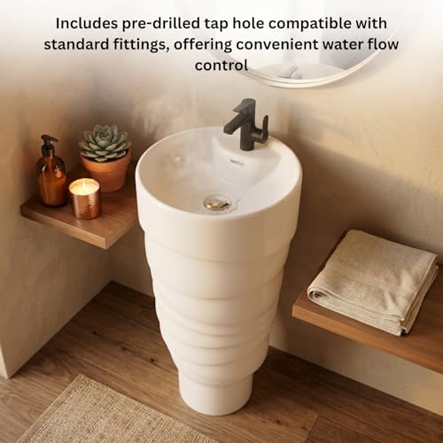 Image of Well Set Luxury Ceramic One Piece Pedestal Wash Basin | Premium Stand Wash Basin Square for Home Office Hotel | White