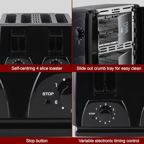 Toaster 4 Slice Toaster BT410 Steeliness Steel housing Black Toaster 1300W auto pup up Function, Variable Electronic Timing Control - Image 3