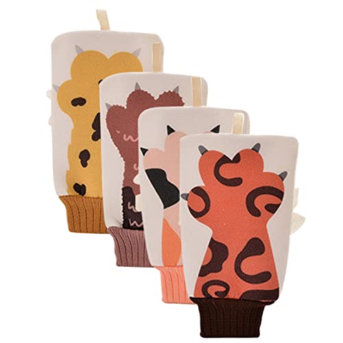 TOGEVAL 4 Piezas guantes de baño de dibujos animados fresco bronceado teñido fregar guante exfoliante exfoliate bebe complementos baño massagem guante de ducha guantes exfoliantes toalla