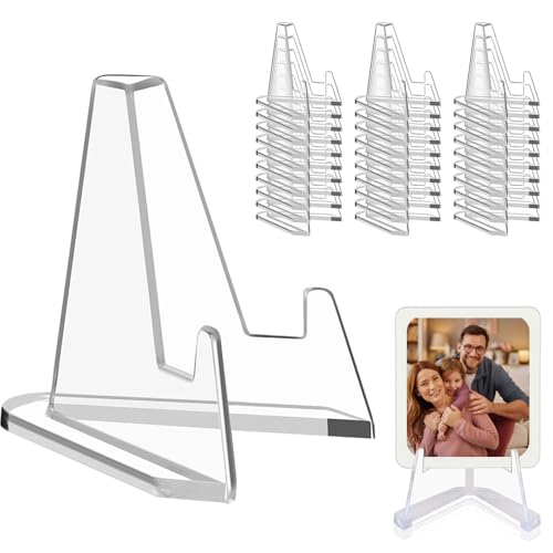 FANXIYA Set di 30 Supporti per Carte in Acrilico, Cavalletti da Esposizione con Base Triangolare, Espositore Supporto per Foto, Carte, Monete, Medaglie, Cartoline e Oggetti da Collezione
