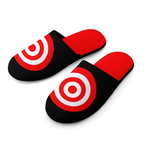 Bullseye Target Bulls Eye Red White Women's Flannel Slippers Comfort Closed Toe Slip On House Shoes Indoor