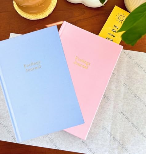 Image of Feelings Journal Guided Journaling Kit | 4 Month Undated Wellness Journal | Guided Prompts for Self-Love, Build Confidence & Mindful Growth | Free Stickers & Bookmark | Blue & Pink Colour (Pack of 2)