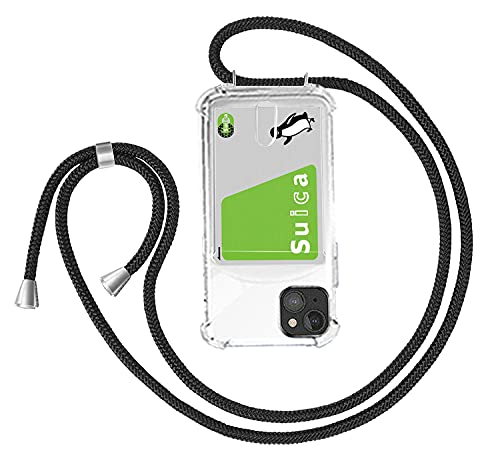 iPhone 14 肩掛け 首かけ 斜めがけ ショルダー ケース iPhone 14 透明 ケース TPU カバー ストラップ付き 薄型軽量 IC カード収納 透明TPU iPhone 14 財布型 TPU カバー Cavor iPhone 14保護カバー 携帯カバー 防水保护 1.5MM 取り外し可能 電波影響なし 指紋防止 落下防止 Qi急速充電対応 柔軟で変形しない【縄掛け-ブラック 】