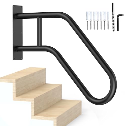 Handrails for Outdoor Steps,Stair Railing Indoor1-3 Step,Porch Railing & Deck Hand Rail Wall MountStair Hand Grab Bars,U-Shaped Safety Handrailsfor Kids, Elderly, Pregnant Women, Disabled