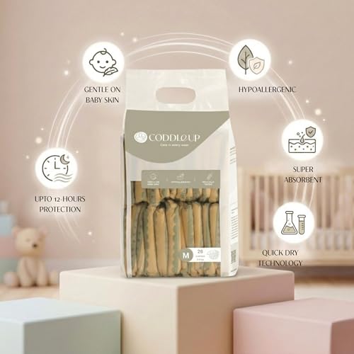 Image of CODDLE UP Taped Diapers for New Born Babies Medium Size 4-8 kgs (26 Count) | Fragrance & Paraben Free | No Lotion Infused & Leak Protection | Soft & Comfy Tape Style Diapers with Adjustable Fit