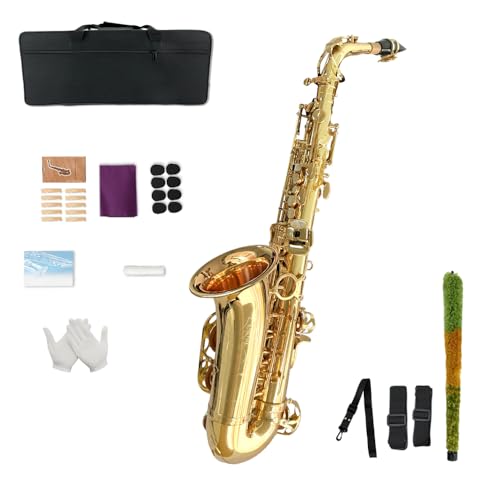 Image of Yinfente E Flat Alto Saxophone For Adult Beginners,Saxophone Student,Eb Alto Sax Full Kit With Reeds,Pads Cushions,Neck Strap,Hard Carrying Case,Mouthpiece,Cleaning Cloth & Rod,Gloves