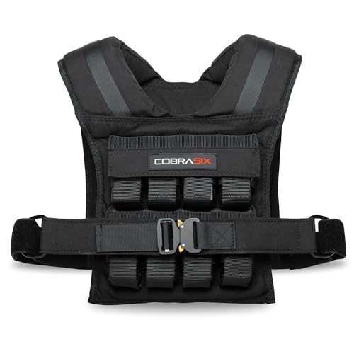 COBRASIX Weighted Vest for Men and Women 35lbs | Adjustable Weighted Workout With Removable Iron Weights | Heavy Duty Rucking Vest For Functional Training & Calisthenics [Black]