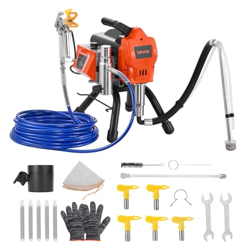 VEVOR Pulvérisateur de Peinture sans Air 1500 W, Système de Pulvérisation de Peinture 3300 PSI Haute Pression, avec Brosse, Tuyau, Rallonge, Buses, pour...