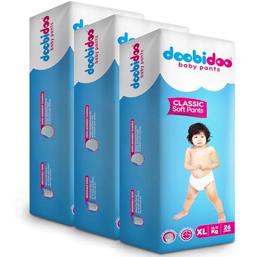 Image of Doobidoo Classic Baby Diaper Pants - XL Size | High Absorbency with Cottony Bubble Soft Topsheet, Anti-Leak Side Cuffs & Rash-Free Comfort | Gentle Protection (12-17 kg) - Pack of 3 | 78 Count