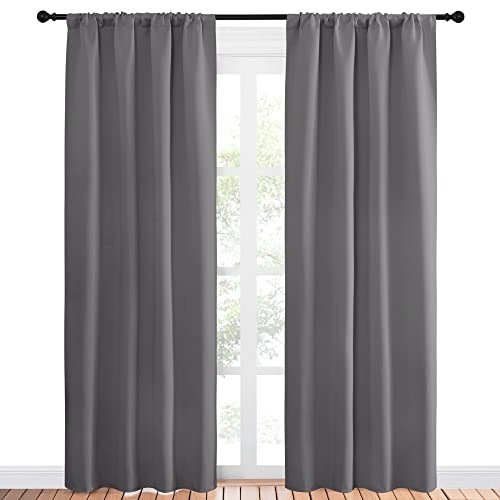 Nicetown Blackout Curtains 84 For Office - 3 Pass Microfiber Noise Reducing Thermal Insulated Solid Rod Pocket Blackout Window Panels/Drapes (2 Panels, 42 X 84 Inch, Gray) #TOP1