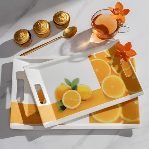 Image of U.P.C Premium Melamine Serving Tray Set of 3, Rectangular Serving Trays with Handles for Tea, Coffee, Drinks, Snacks & Breakfast, Durable Lightweight Kitchen Trays (FL24)
