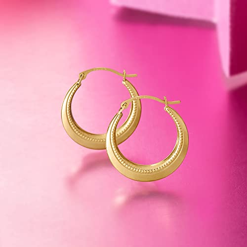 Ross-Simons 14Kt Yellow Gold Beaded And Polished Hoop Earrings #TOP2