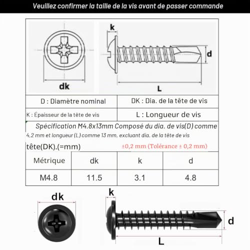 FandWay 100 Pièces Vis Autoforeuse Metal Noir,M4,8x25mm Vis à Tôle Autotaraudese et Autoperceuse Autoperforante Inox 410 Cruciforme Tête Ronde Large Bombé avec 1 Bits pour Aluminium Bois Plastique. – vue 6