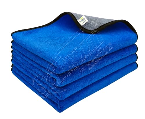 Image of SOFTSPUN Microfiber Cloth for Car Coral 800GSM 40X60cms 4 Pcs Blue+Grey! Extra Thick Microfiber Cleaning Cloths Perfect for Bike, Auto, Cars Both Interior and Exterior.