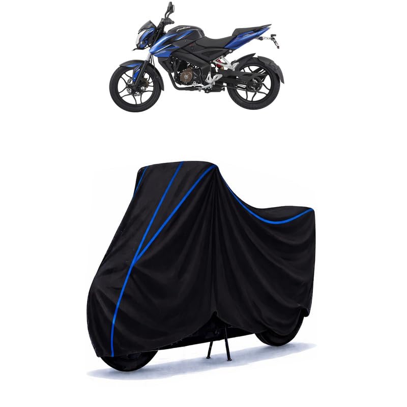Image of Bajaj Pulsar Bike Cover Water Resistant Universal Motorcycle Rain | Heavy Duty UV Protection, Dust, Scratch Indoor Outdoor All Weather with Black Blue Piping Elastic