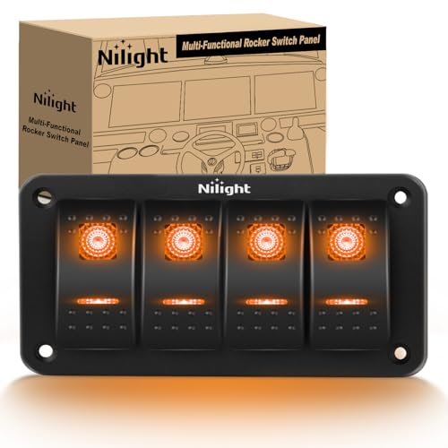 Image of Nilight 4 Gang Rocker Switch Panel w /Orange LED Light 5Pin ON Off Pre-Wired