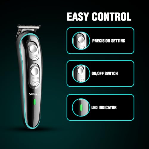 VGR V-055 Professional Hair Trimmer for Men | Cordless/Corded Beard & Hair Clipper | Adjustable T-Blade | 4 Guide Combs | 120 Min Runtime | USB Charging (Black)