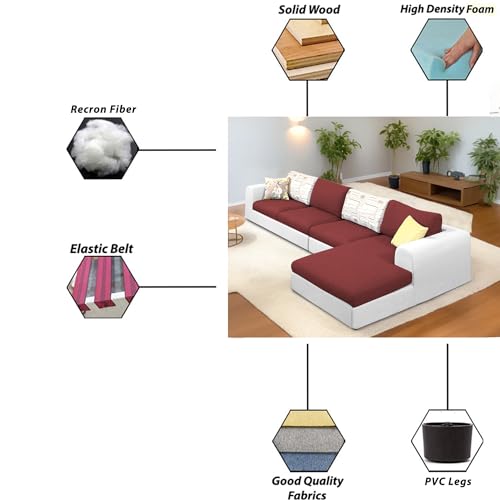 Image of Koza RHS 6 Seater L Shape Sofa Set for Living Room (Maroon Grey Fabric) Premium Fabric Sofa