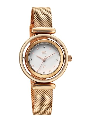 Image of Fastrack Vyb Celeste with Quartz Analog White Dial Rose Gold Stainless Steel Strap Watch for Girls - FV60118WM01W