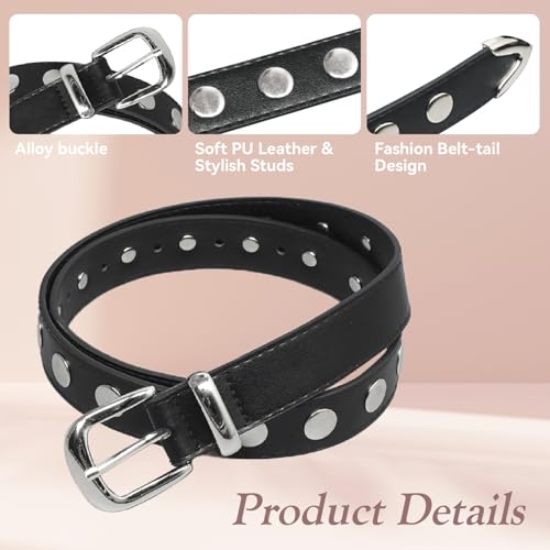KJMYYXGS Studded Black Punk Belt Women Studded PU Leather Belt Rock Rivet Belt Decorated Waist Y2k Grommet Belt for Jeans4