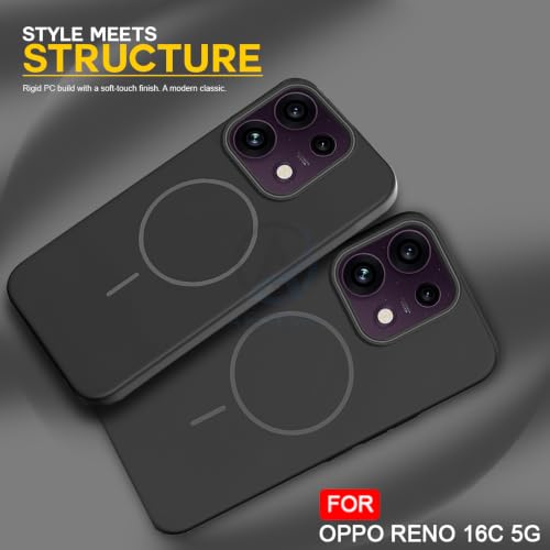Image of AESTMO Shockproof Back Case Cover for Oppo Reno 16C 5G | Slim Hard Shell | Hard Back Cover for Oppo Reno 16C 5G (Compatible with MagSafe Accessories, Black)