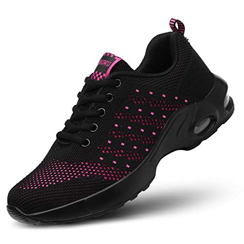 Kashiwu Mujer Zapatillas Deporte para Zapatillas de Ligeras Running Transpirables Cómodas Correr para Zapatos de Malla(Black/Red 39EU)