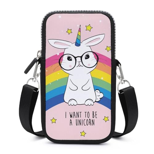 Pochette téléphone licorne arc-en-ciel avec bandoulière réglable et porte-carte