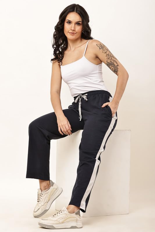 Image of Women's Loose Fit Track Pants - Polycotton Joggers with Elastic Waistband & Side Pockets | Lower Comfortable for Gym, Running & Casual Wear
