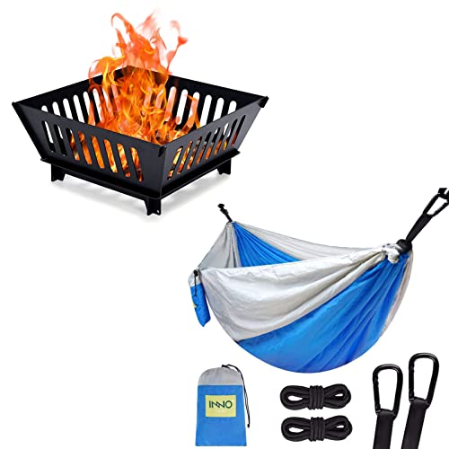 Portable Fire Pit And Blue Single Outdoor Camping Hammock #TOP22