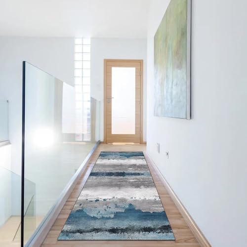 Alfombra larga pasillo azul gris de 100 x 150 cm para dormitorio 6