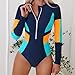 Womens Rash Guard UPF 50+ Long Sleeve Swimsuit Zip Up Built in Bra Surfing Bathing Suit One Piece Swimwear for Ladies