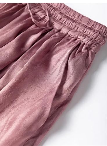 Womens Silk Elastic Waist Solid Color Wide Leg Pants Comfy Casual Flowy Pant with Pockets3