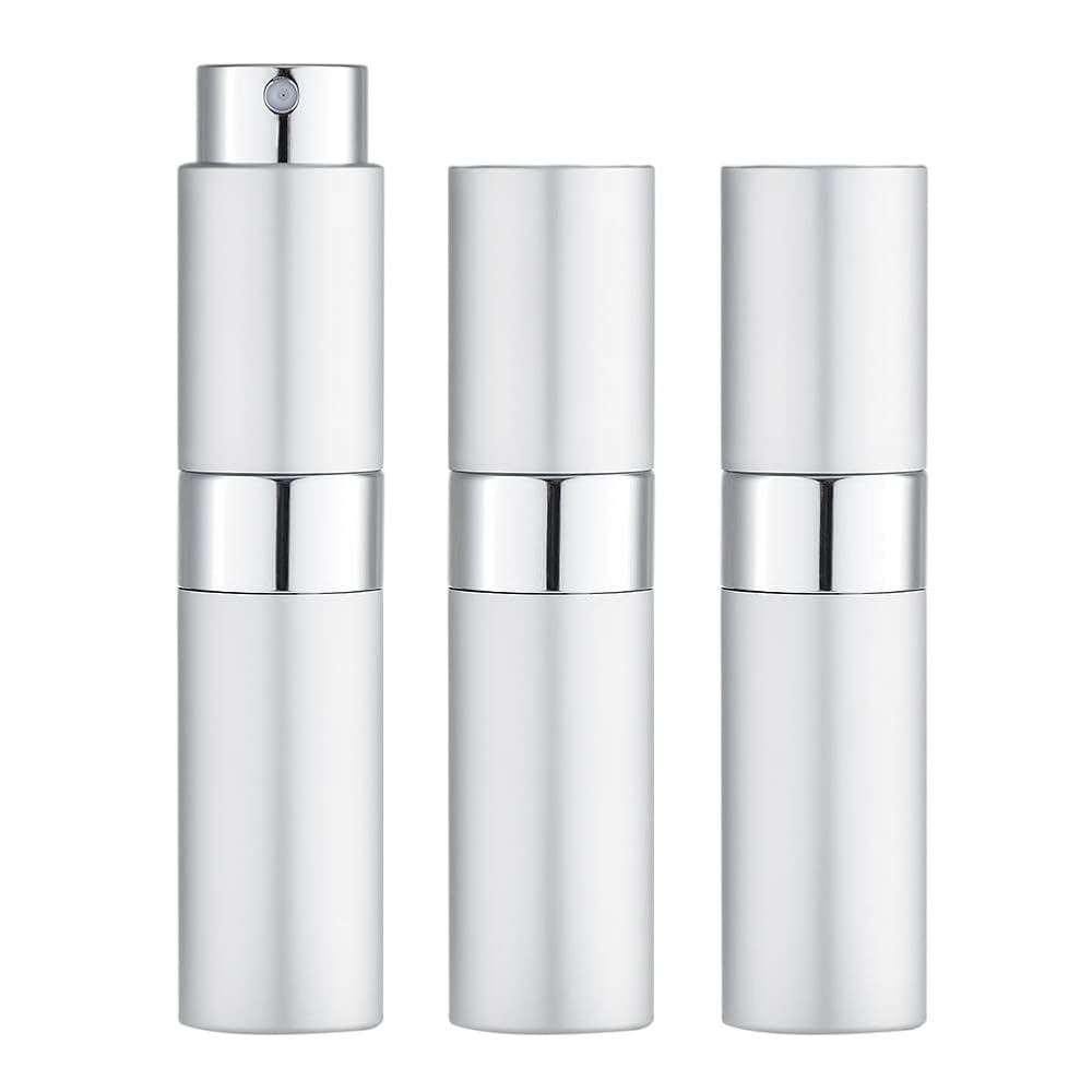 LISAPACK 8ML Atomizer Perfume Spray Bottle for Travel (3 PCS) Empty Cologne Dispenser, Portable Sprayer (Silver)