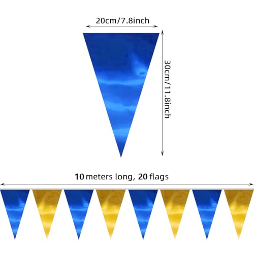 Image of 130FT Navy-Blue Gold Triangle Pennant Banner Flag Metallic Fabric Bunting Garland for Christmas Graduation Retirement Birthday Wedding Bridal Shower Nautical Ahoy Achor Party Decorations Supply