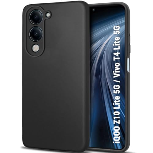 Image of TheGiftKart Sleek Back Cover Case for iQOO Z10 Lite 5G / Vivo T4 Lite 5G | Slim Fit Protective Design | Ultra Matte Finish | Camera Protection Bump | Soft Silicon Back Cover Case (Silicone, Black)