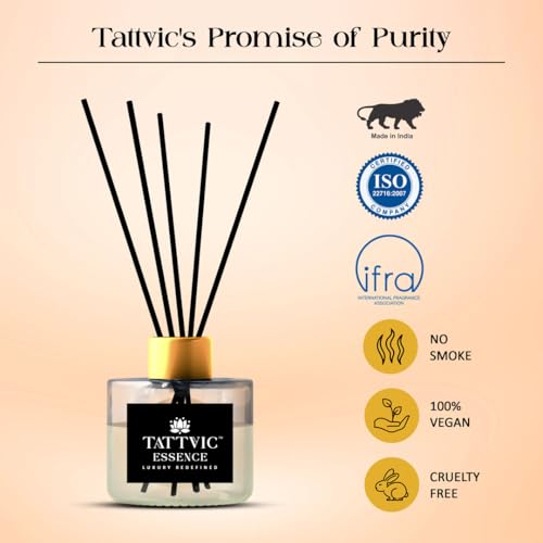 Image of Vanilla Reed Diffuser Set by Tattvic Essence | 6 Fiber Reed Sticks Free | Stress Relief & Aromatherapy | Long-Lasting, Smoke-Free Air Freshener for Home, Bedroom & Office | Ideal for Gifting | 120ml