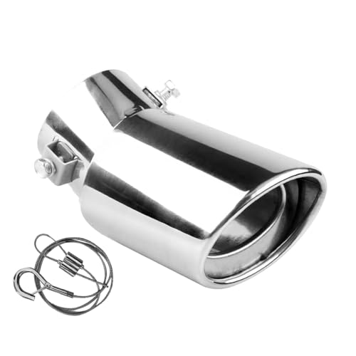 tpnidaii 車外用品 下向き式 マフラーカッター 排気管 エキゾーストチップ マフラー パイプ テールパイプ径38-53mm適応 口径2.5インチ 斜めカット 外装 パーツ ドレスアップ カスタム ステンレス製 脱落防止ワイヤー付き (シルバー)