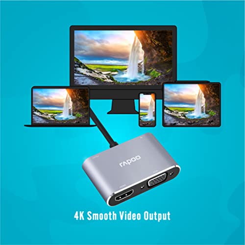 Image of Rapoo XD30 USB C Hub, 4-in-1 USB C Adapter, with 4K USB C to HDMI /30Hz & VGA Ports,PD protocal Power Supply,USB A 3.0 for MacBook Pro 2016 /2017 /2018, Chromebook, Windows, and More
