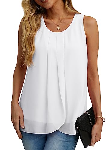 IWOLLENCE Womens Summer Tank Tops Sleeveless Chiffon Double Layers Blouse Loose Round Neck Casual Shirts