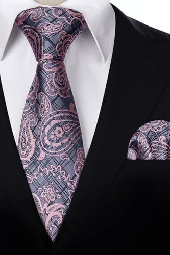 Image of HISDERN Ties for Men Paisley Floral Tie Handkerchief Classic Woven Business Formal Necktie and Pocket Square Set Wedding