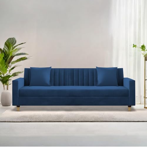 Image of Casaliving Garcia 3 Seater Sofa Set for Living Room (Blue Colour Fabric) Premium Fabric Sofa