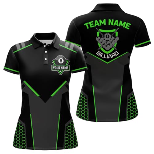 Personalized Style Black Green 8 Ball Billiard 3D Polo Shirts for Women 8 Ball Pool Team Jerseys V1058