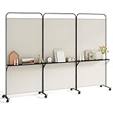 Giantex 3 Panel Room Divider with Wheels and Shelves, 103' W x 74' H Folding Privacy Screen, Rolling Partition Separator for Home Office Studio, Fabric Wall Divider for Room Separation (Beige)