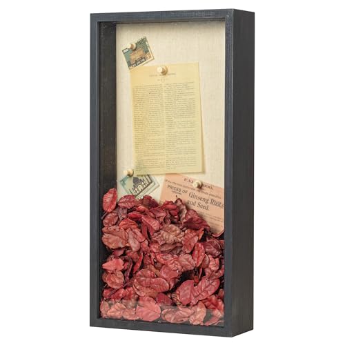 Image of Shadow Box Frame 8x16 Shadow Box Display Case with Linen Back of Awards Memorabilia Flower, Pictures, Keepsakes、Bouquet、Medals and More Photos Memory Box Black